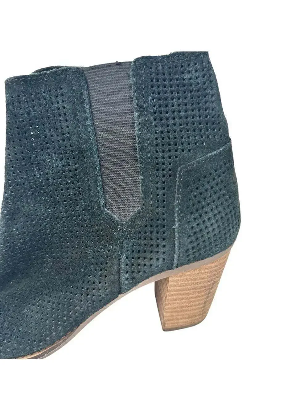 TOMS Majorca Black Suede Perforated Open Toe Booties Womens 7.5 Heels